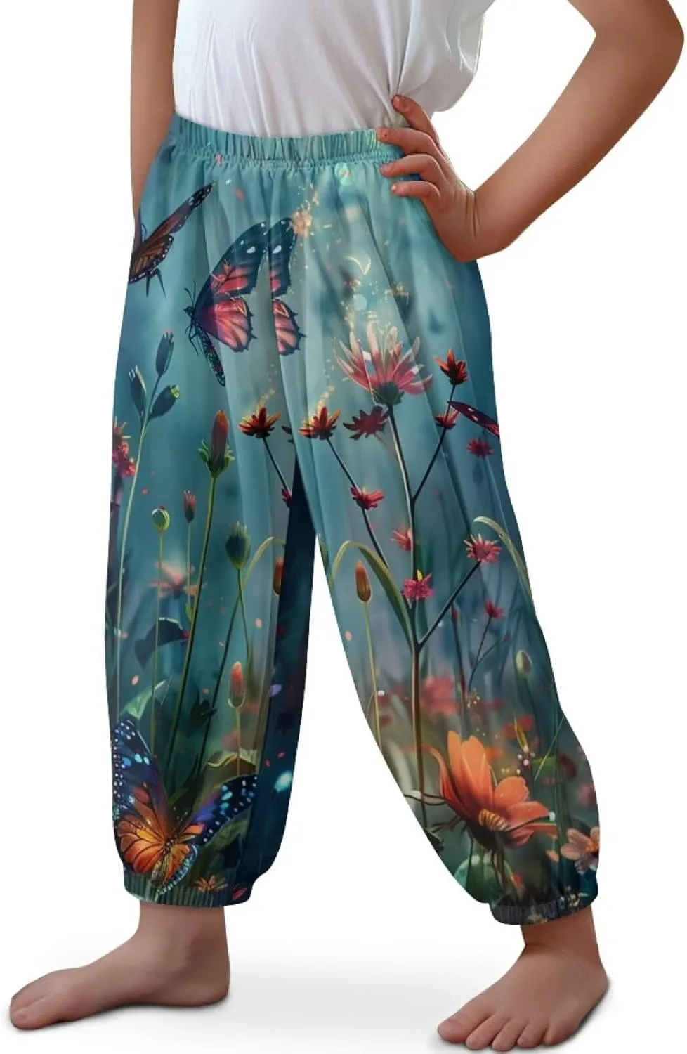Horeset Girls Baggy Pants High Waisted Sweatpants Loose Legged Bloomers Skin Friendly Trousers for Kids