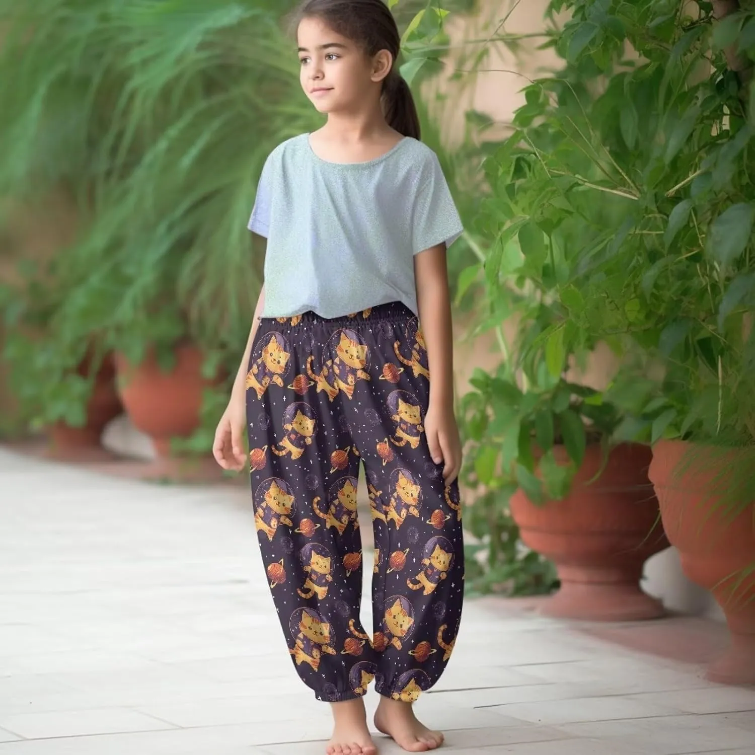 Horeset Girls Baggy Pants High Waisted Sweatpants Loose Legged Bloomers Skin Friendly Trousers for Kids