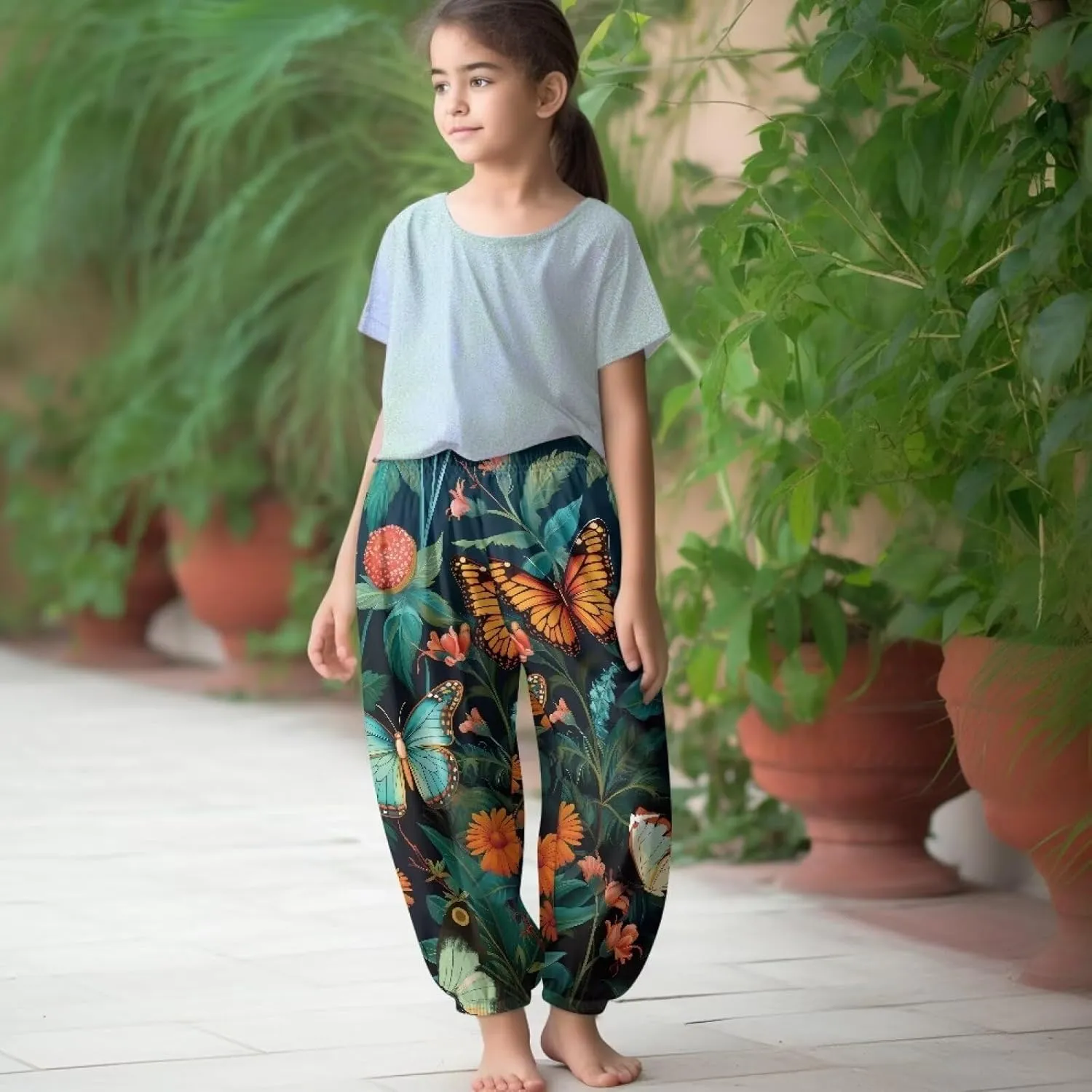 Horeset Girls Baggy Pants High Waisted Sweatpants Loose Legged Bloomers Skin Friendly Trousers for Kids