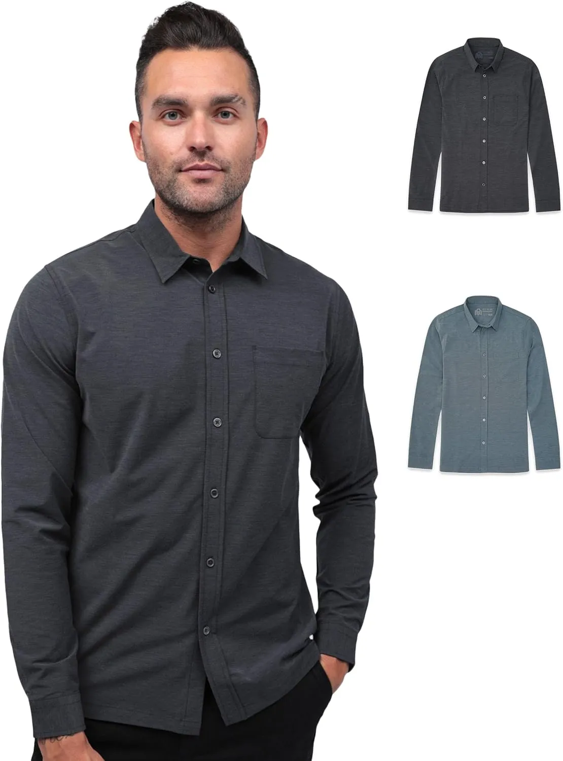 INTO THE AM Men's Long Sleeve Button Up Shirt S - 4XL Slim Fit Business Casual Dress Shirt
