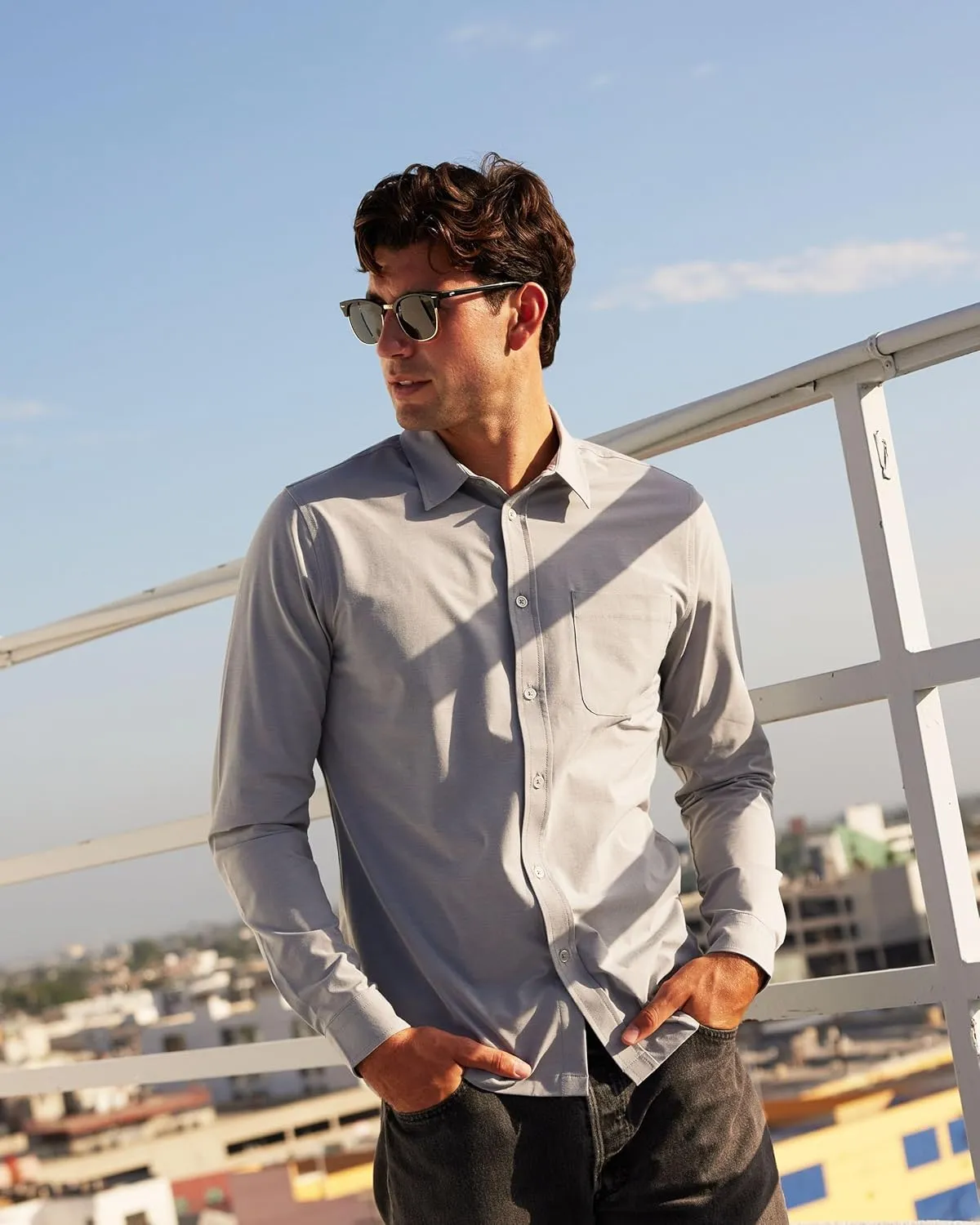 INTO THE AM Men's Long Sleeve Button Up Shirt S - 4XL Slim Fit Business Casual Dress Shirt