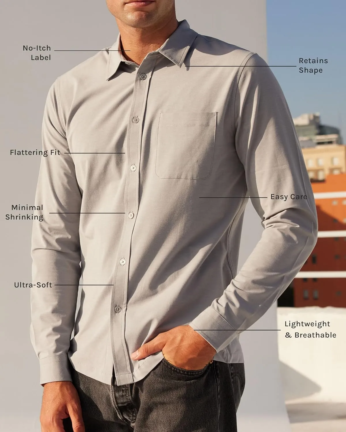 INTO THE AM Men's Long Sleeve Button Up Shirt S - 4XL Slim Fit Business Casual Dress Shirt