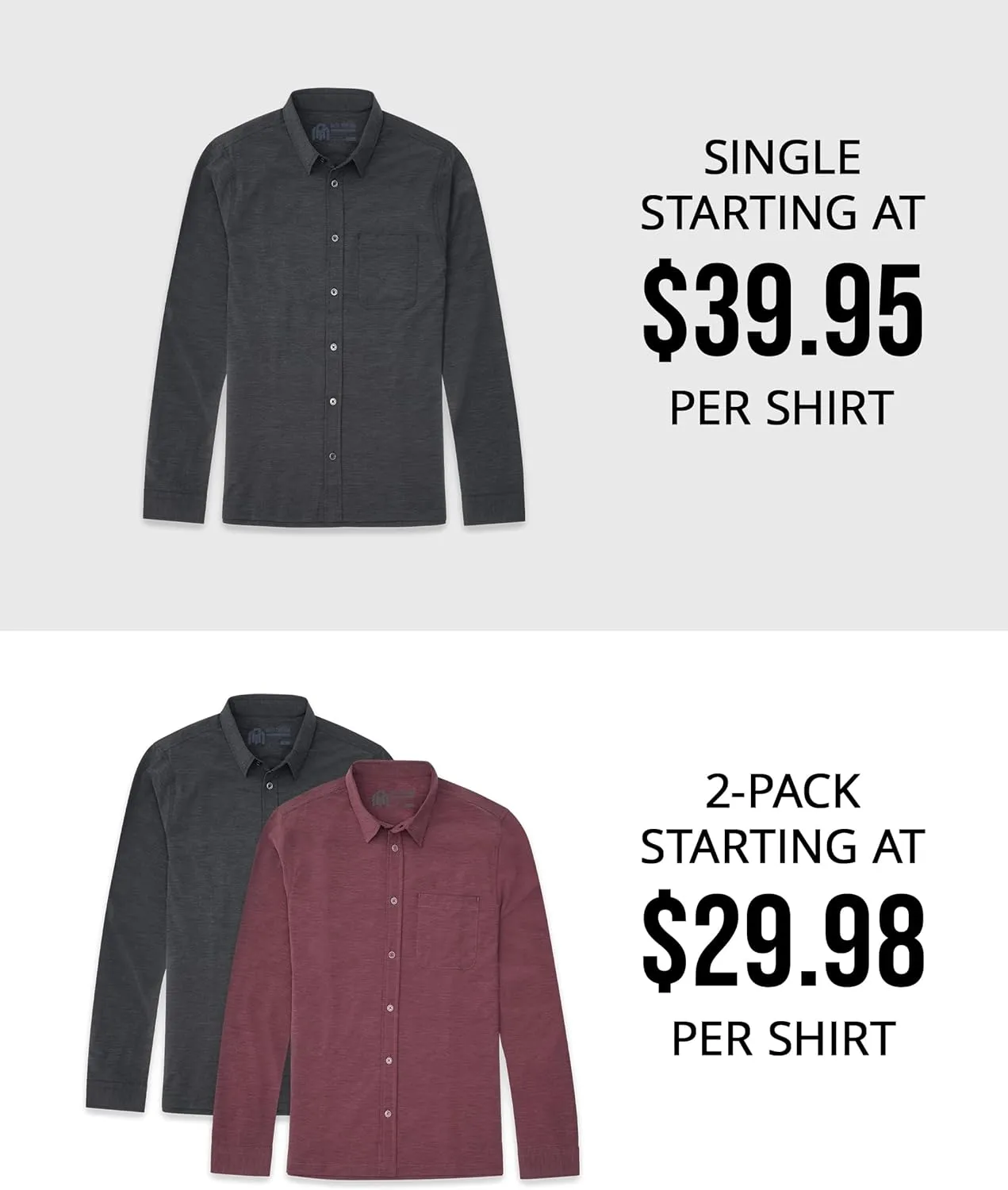 INTO THE AM Men's Long Sleeve Button Up Shirt S - 4XL Slim Fit Business Casual Dress Shirt