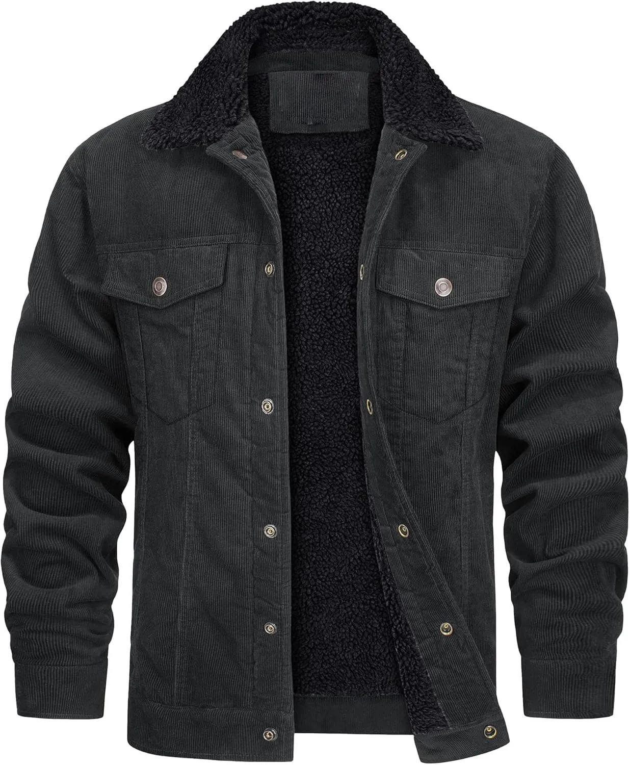 JEsilunmaMY Men's Button Down Corduroy Jacket Long Sleeve Sherpa Lined Trucker Jacket Casual Cotton Cargo Warm Winter Jacket