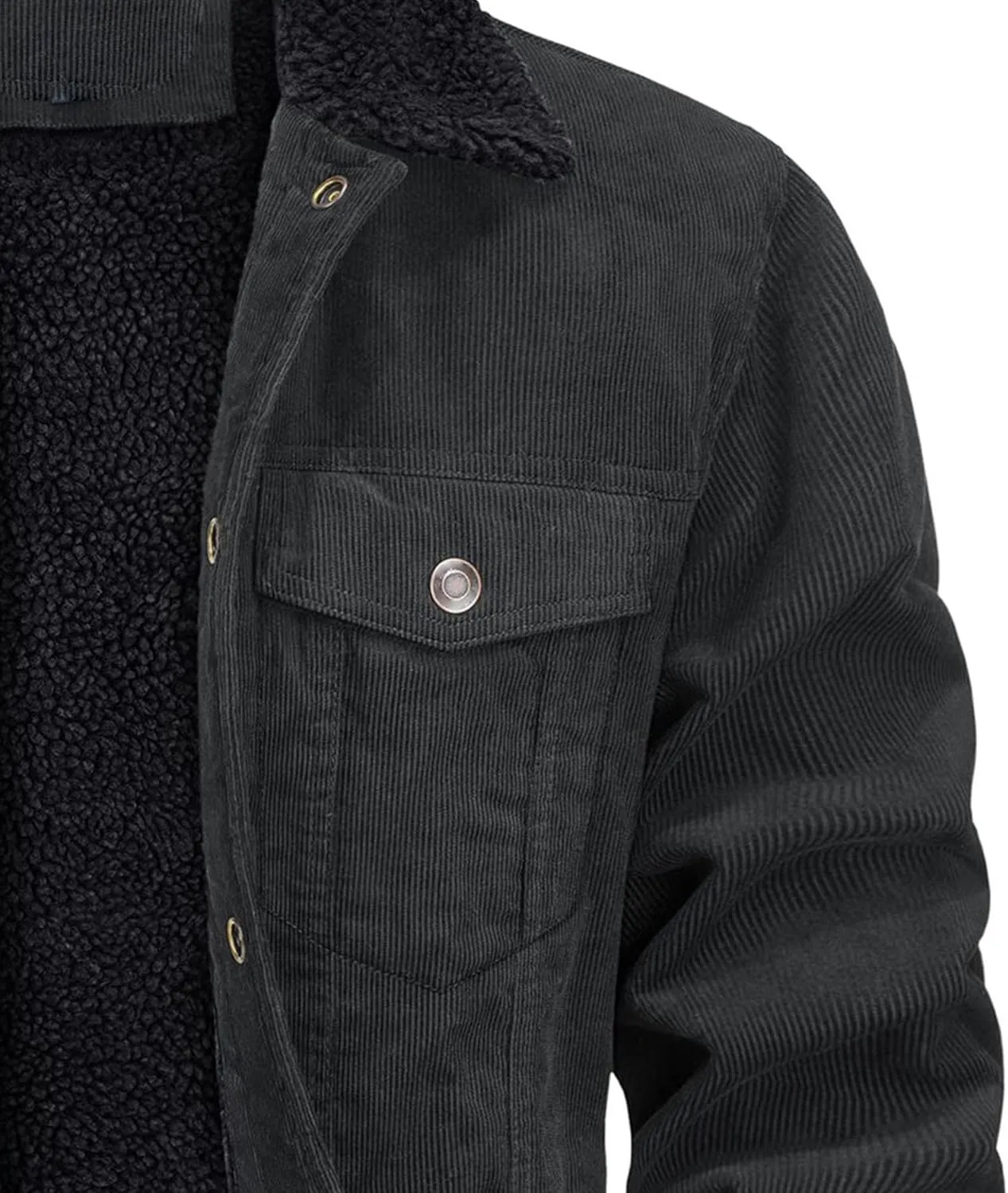 JEsilunmaMY Men's Button Down Corduroy Jacket Long Sleeve Sherpa Lined Trucker Jacket Casual Cotton Cargo Warm Winter Jacket