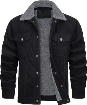 JEsilunmaMY Men's Button Down Corduroy Jacket Long Sleeve Sherpa Lined Trucker Jacket Casual Cotton Cargo Warm Winter Jacket
