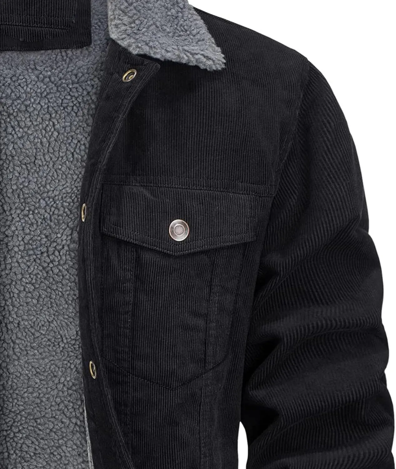 JEsilunmaMY Men's Button Down Corduroy Jacket Long Sleeve Sherpa Lined Trucker Jacket Casual Cotton Cargo Warm Winter Jacket