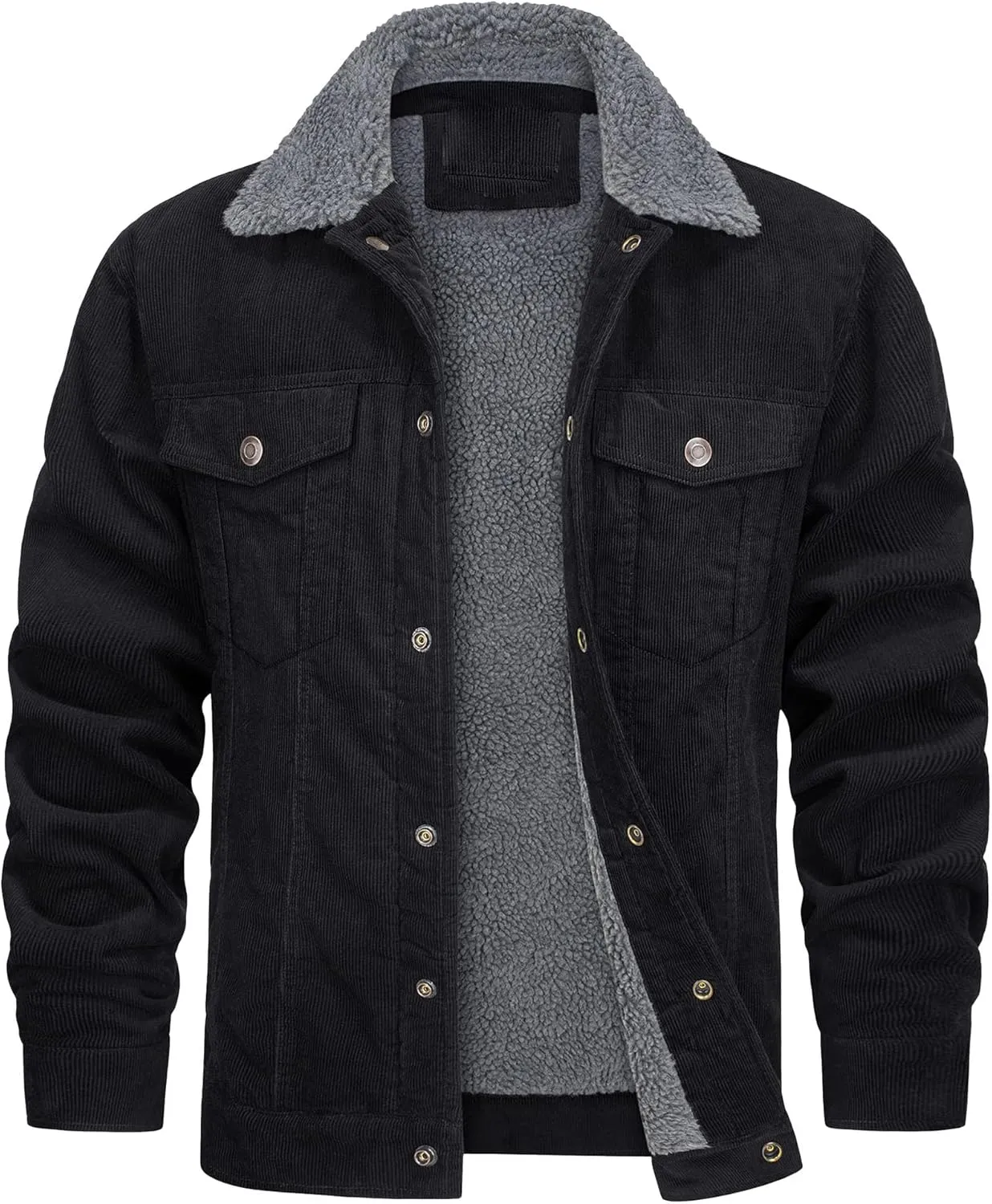 JEsilunmaMY Men's Button Down Corduroy Jacket Long Sleeve Sherpa Lined Trucker Jacket Casual Cotton Cargo Warm Winter Jacket