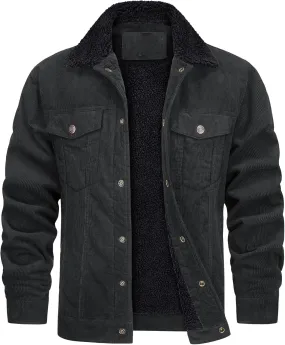 JEsilunmaMY Men's Button Down Corduroy Jacket Long Sleeve Sherpa Lined Trucker Jacket Casual Cotton Cargo Warm Winter Jacket