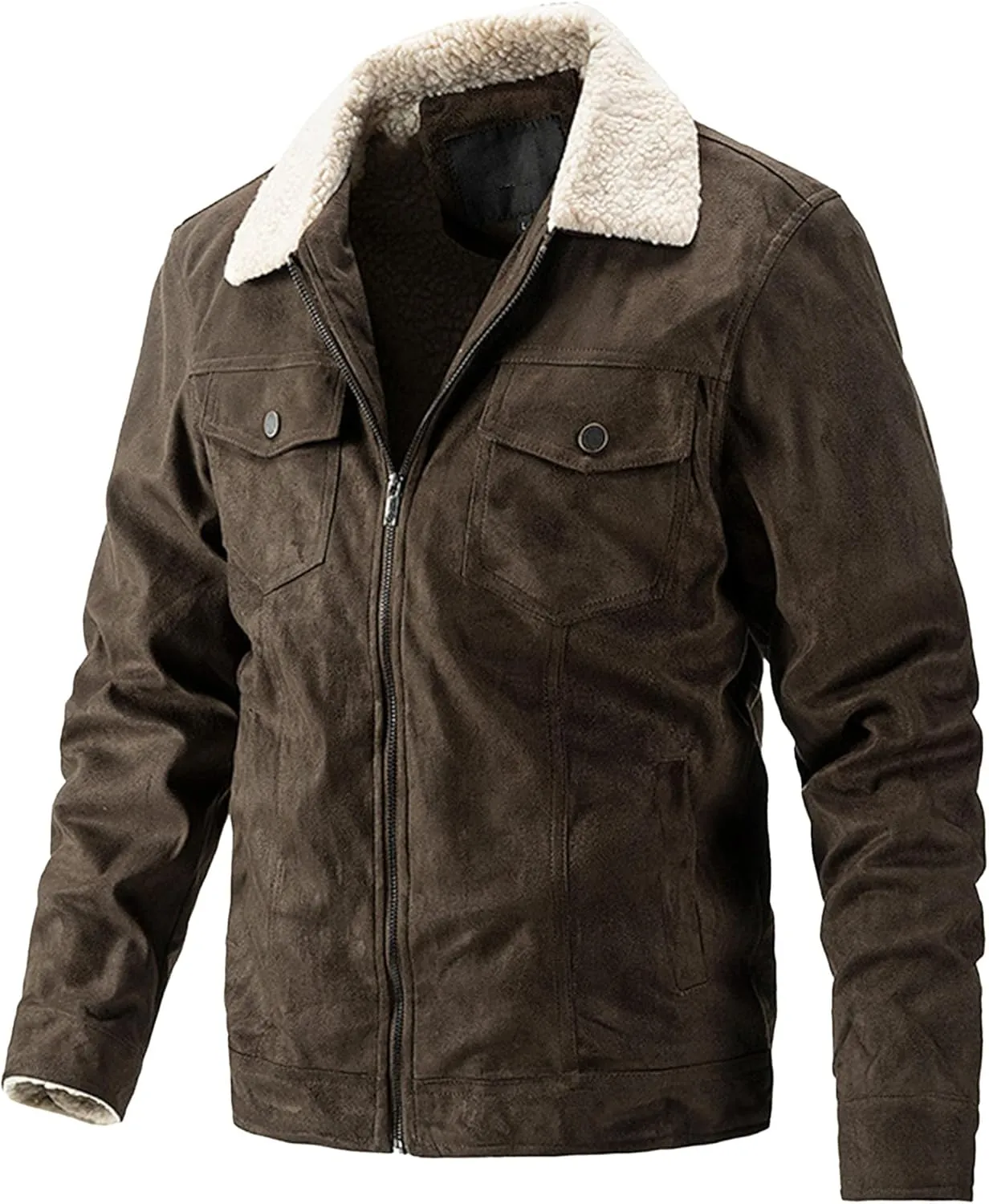 JEsilunmaMY Men's Cotton Cargo Corduroy Jacket Fur Collar Sherpa Lined Trucker Jacket Business Casual Sherpa Winter Coats