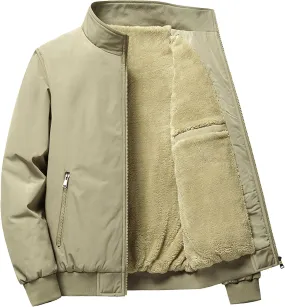 JEsilunmaMY Men's Fleece-Lined Casual Bomber Jackets Full Zip Thicken Warm Cotton Jacket Windproof Sherpa Coats Windbreaker
