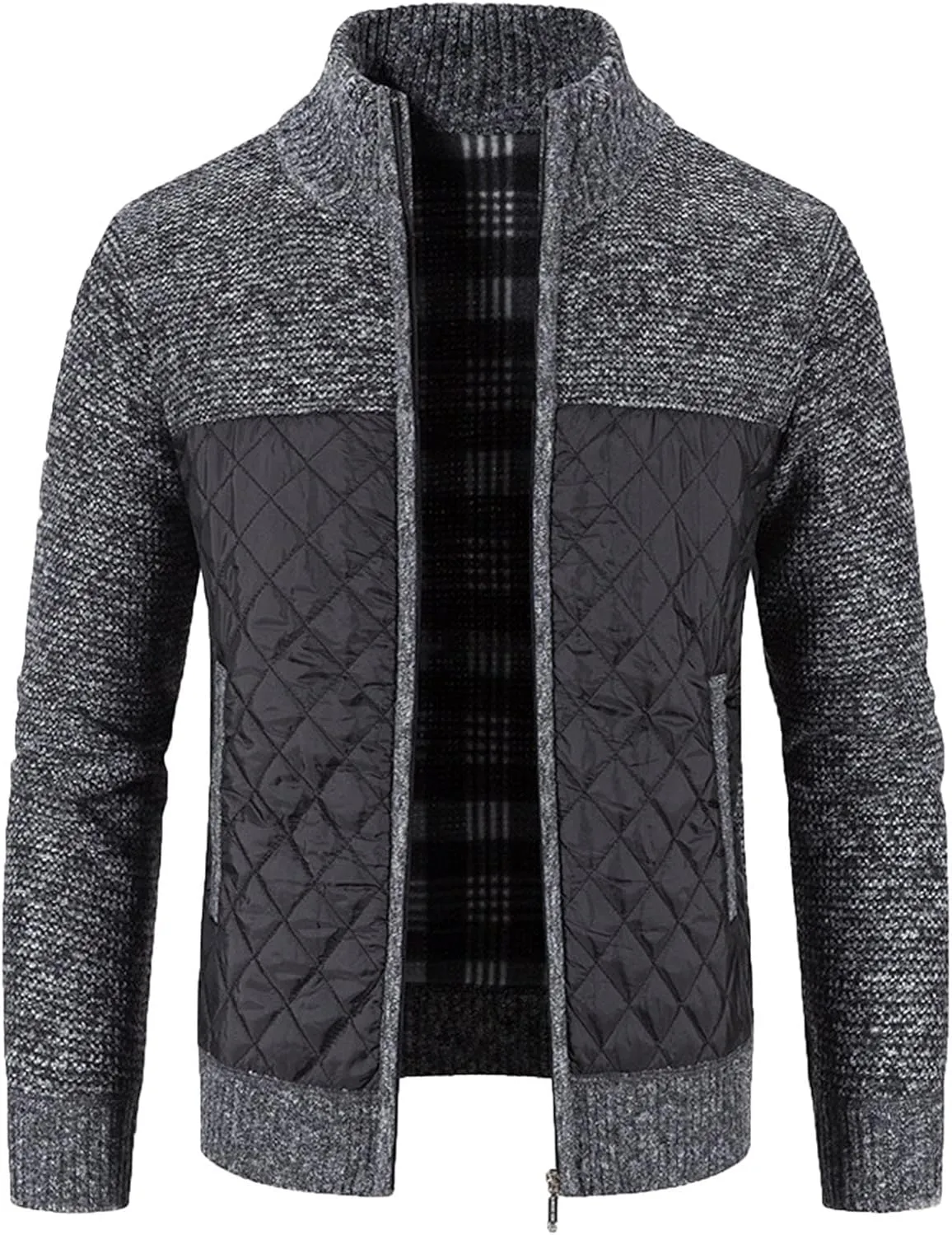 LCMTWX Men's Thicken Warm Winter Coat Stand Collar Knitted Splice Sweater Coat Casual Cardigan Stylish Outwear Winter