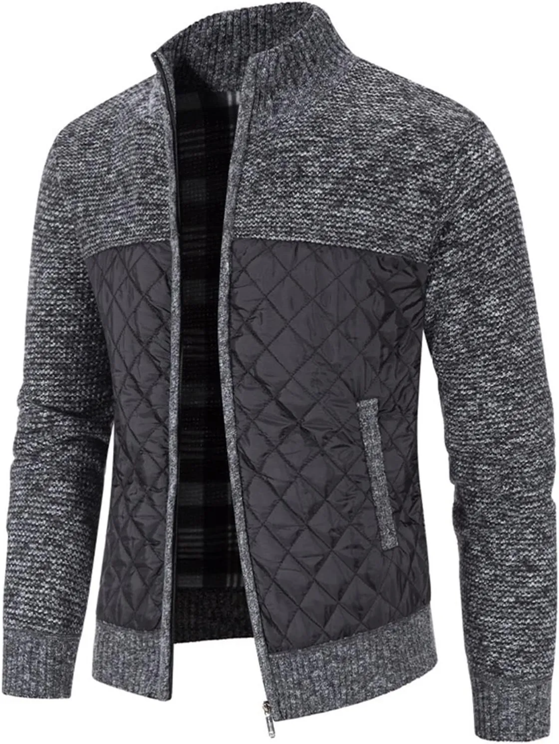 LCMTWX Men's Thicken Warm Winter Coat Stand Collar Knitted Splice Sweater Coat Casual Cardigan Stylish Outwear Winter