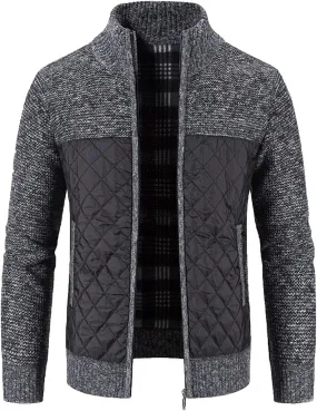 LCMTWX Men's Thicken Warm Winter Coat Stand Collar Knitted Splice Sweater Coat Casual Cardigan Stylish Outwear Winter