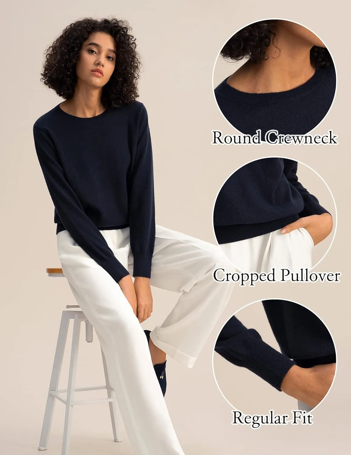 LilySilk 100% Baby Cashmere Sweater for Women Basic Pullover Soft & Skin-Friendly Cropped Sweater Top