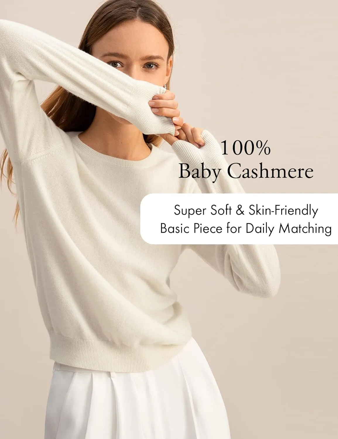 LilySilk 100% Baby Cashmere Sweater for Women Basic Pullover Soft & Skin-Friendly Cropped Sweater Top