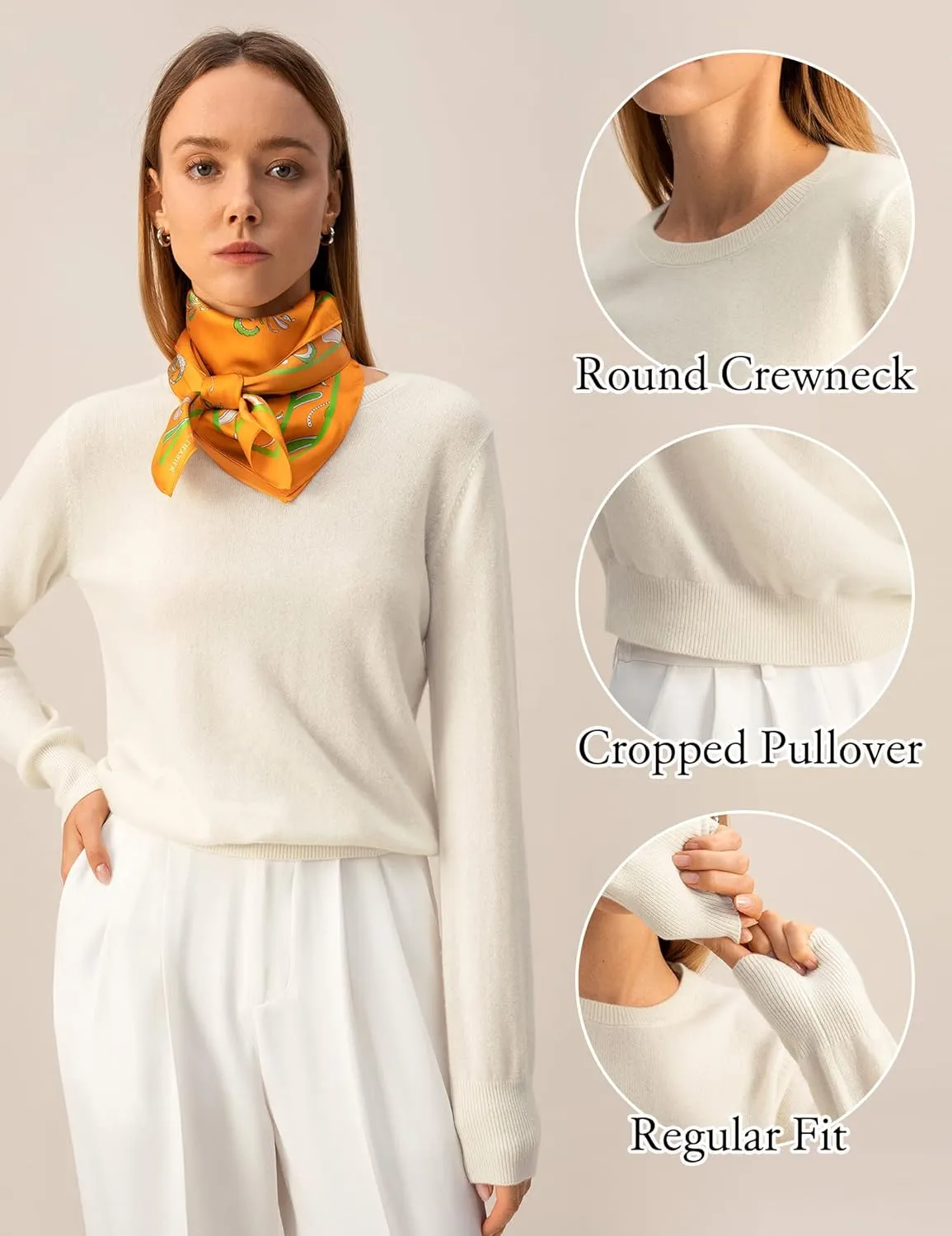 LilySilk 100% Baby Cashmere Sweater for Women Basic Pullover Soft & Skin-Friendly Cropped Sweater Top