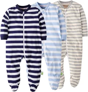 Marquebaby Baby Boys Girls One-Piece Footies Organic Cotton Jumpsuit Zip Front Romper