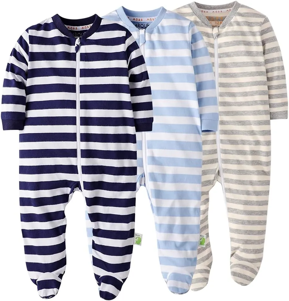 Marquebaby Baby Boys Girls One-Piece Footies Organic Cotton Jumpsuit Zip Front Romper