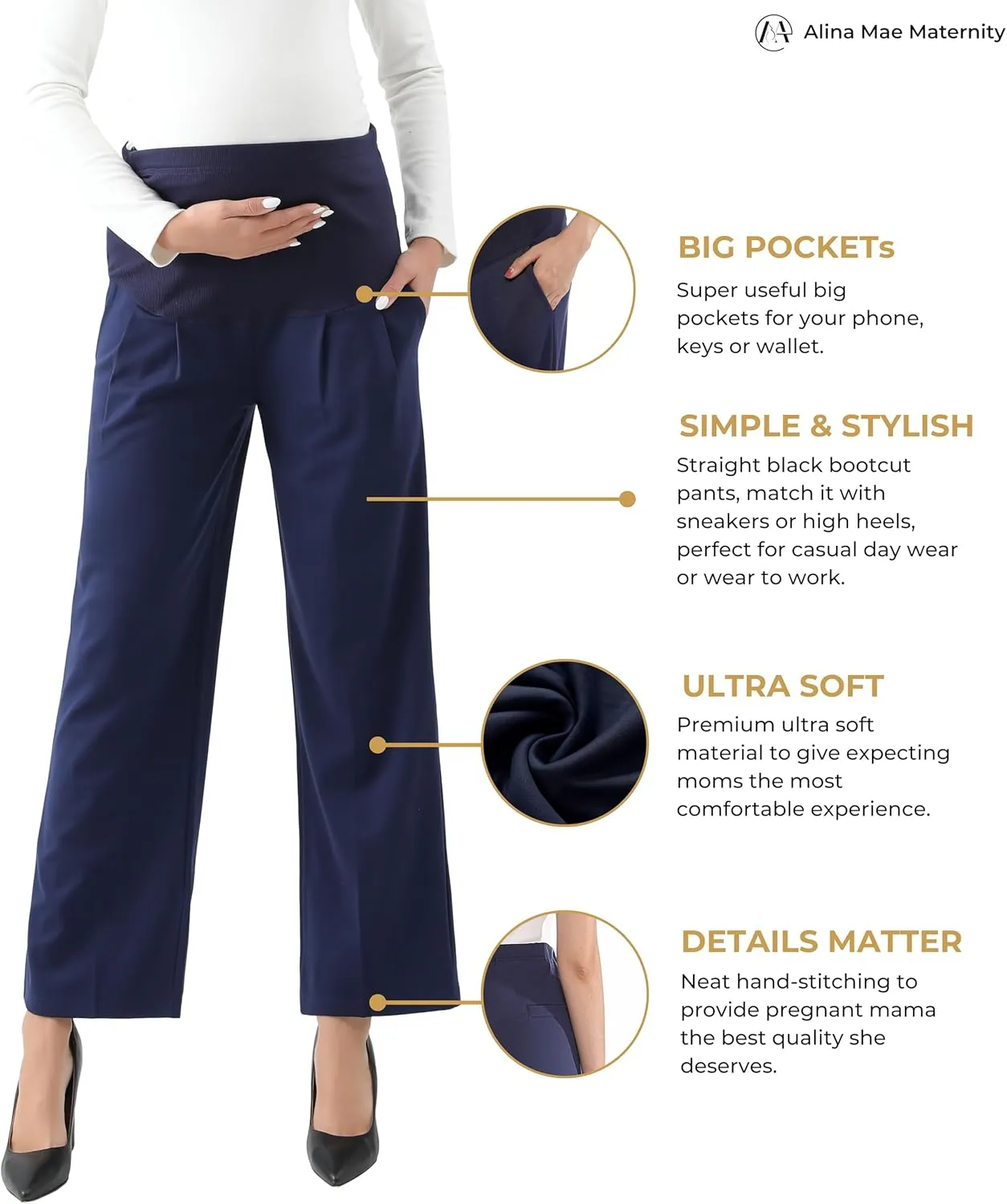 Maternity Wide Leg Pants Comfortable Stretch Over-Bump Women Pregnancy Casual Capris for Work