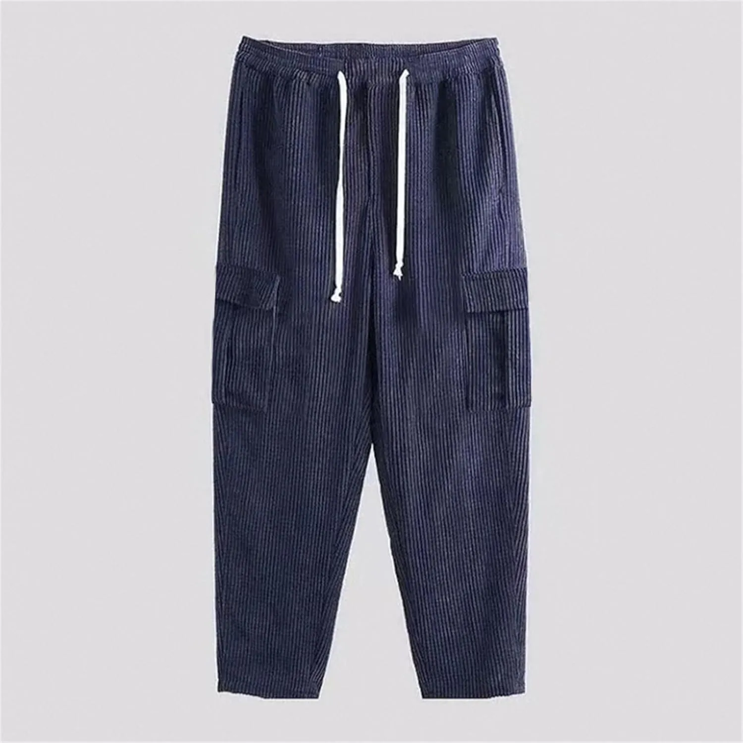 Men's Comfortable Casual Pants Corduroy Waffle Knit Elastic Waist Drawstring for Easy Pull On Streetwear