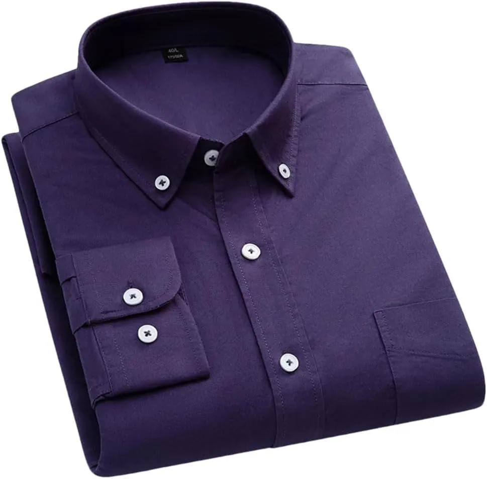 Men's Dress Shirts Long Sleeve Solid Color Slim Fit Business Casual Work Buttons Shirt