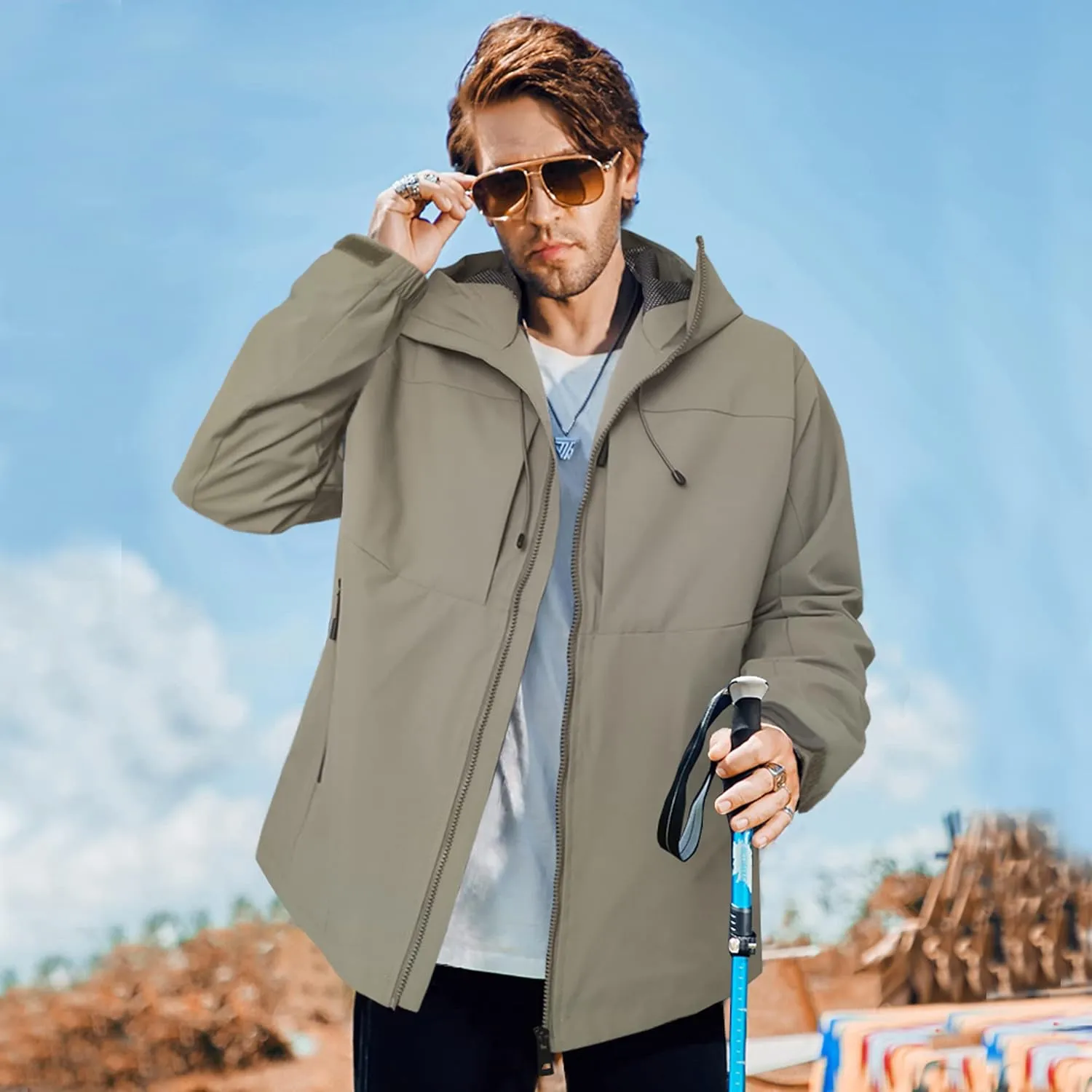 Men's Hooded Waterproof Jacket Outdoor Lightweight Softshell Jacket…