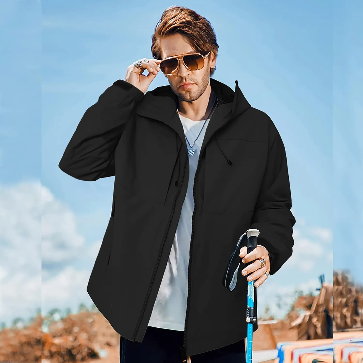 Men's Hooded Waterproof Jacket Outdoor Lightweight Softshell Jacket…