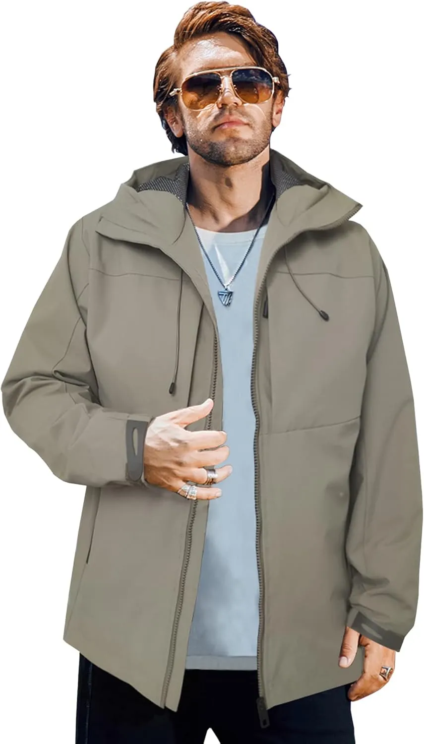 Men's Hooded Waterproof Jacket Outdoor Lightweight Softshell Jacket…