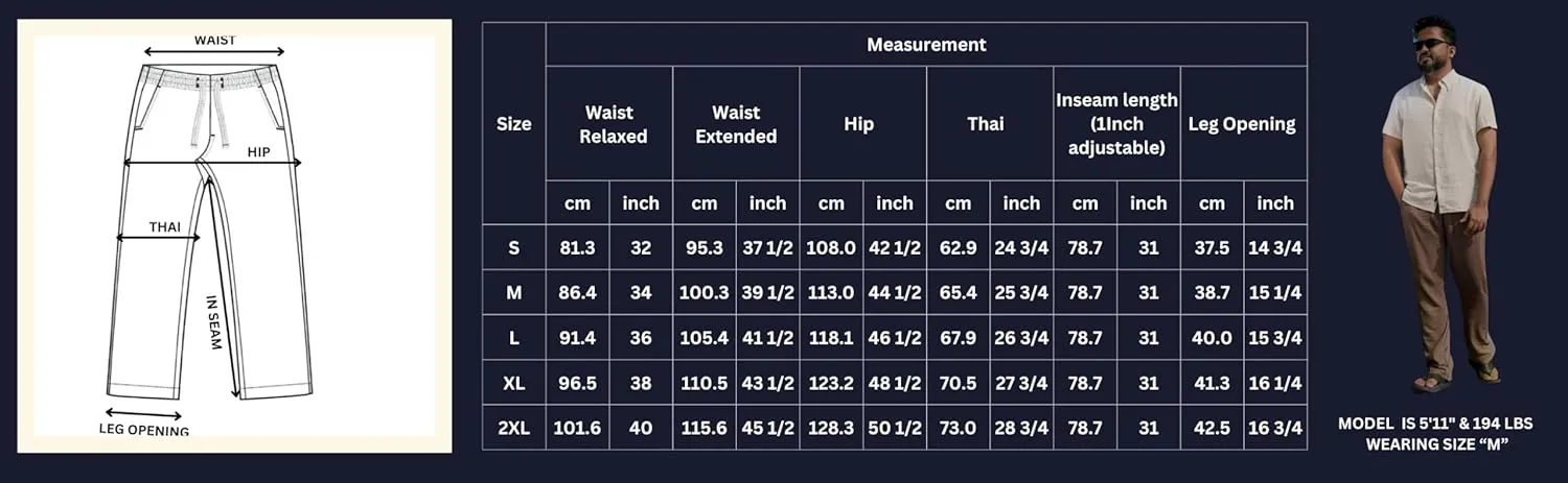 Men's Linen Blend Casual Lightweight Pants, Straight Legs, Functional, Comfortable Pants for a Relaxed Experience