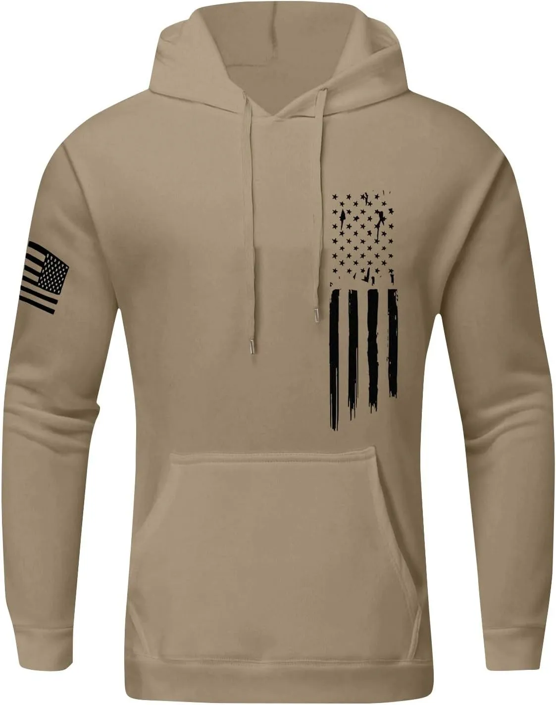 Mens Oversized Hoodie Flag Graphic Casual Plus Size Sweatshirt Fall Winter Long Sleeve Drawstring Hoodies with Pocket