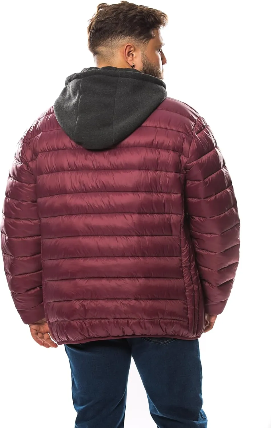 Men's Plus Size Puffer Jacket – Lightweight Hooded Insulated Winter Coat, Windproof, Zipper Down Jacket, Warm & Durable