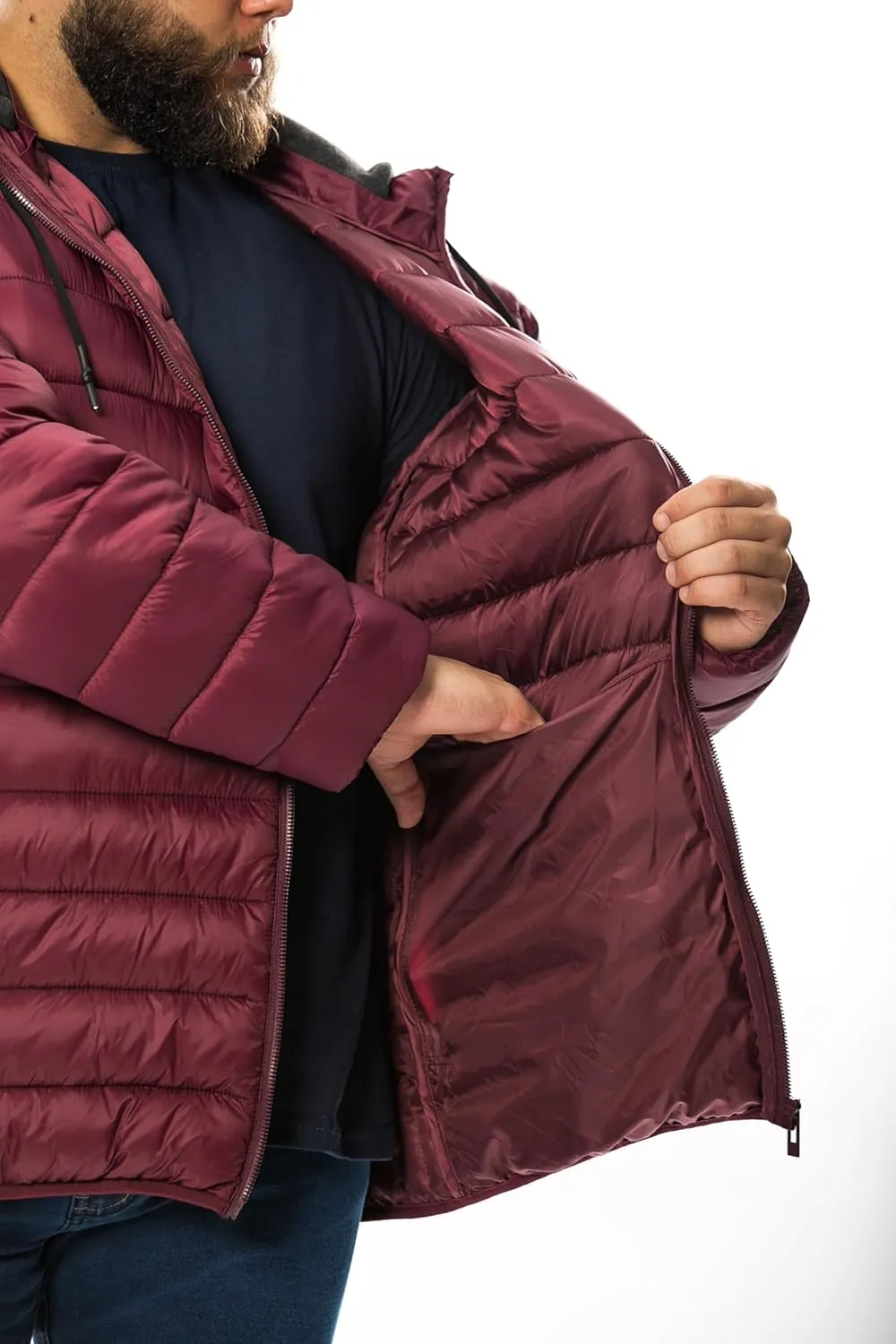 Men's Plus Size Puffer Jacket – Lightweight Hooded Insulated Winter Coat, Windproof, Zipper Down Jacket, Warm & Durable