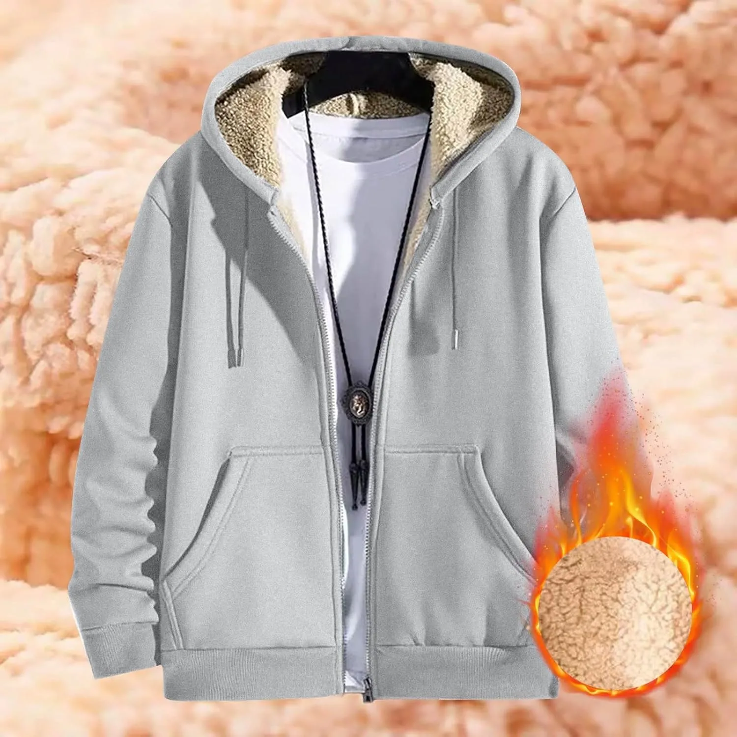 Mens Sherpa Lined Hoodie Zip Up Warm Thick Hoodies Heavyweight Casual Fleece Hooded
