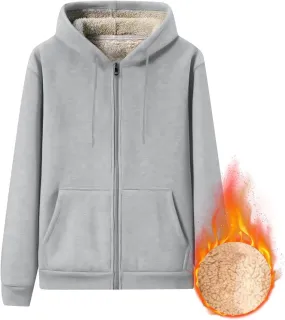 Mens Sherpa Lined Hoodie Zip Up Warm Thick Hoodies Heavyweight Casual Fleece Hooded