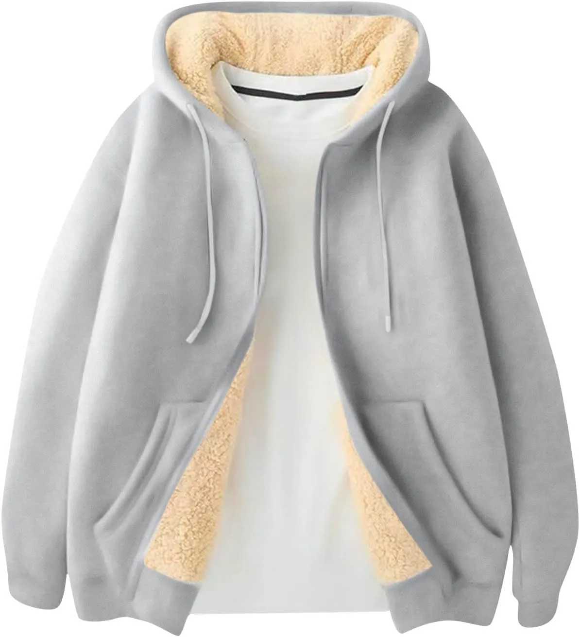 Mens Sherpa Lined Hoodie Zip Up Warm Thick Hoodies Heavyweight Casual Fleece Hooded