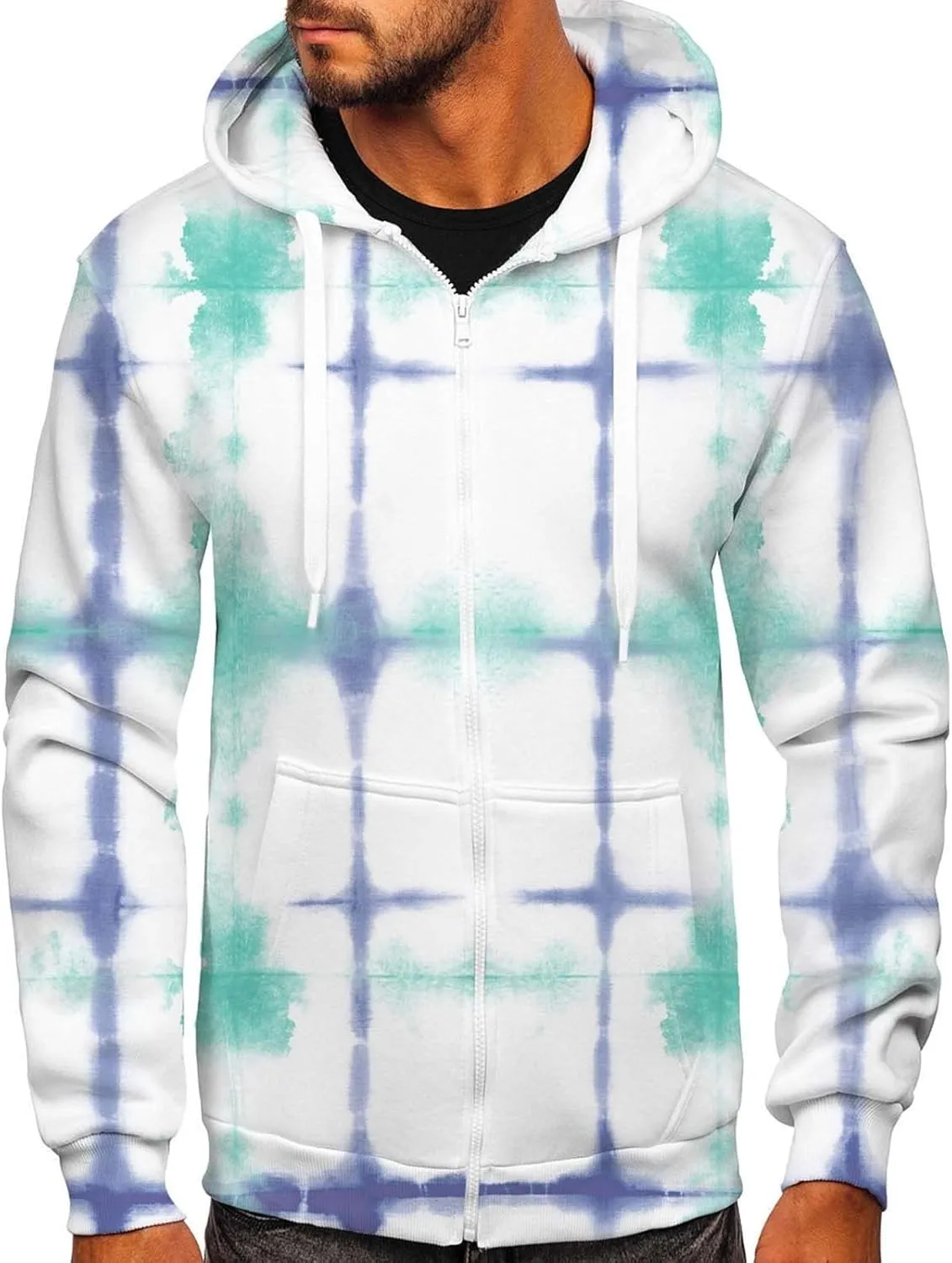 Men's Zip Sweatshirt Fashion Casual Zipper Gradient Tie-Dye Print With Hooded Sweatshirt Jacket