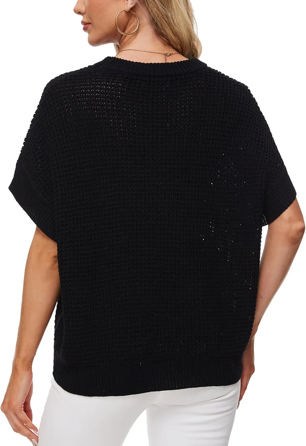 MINTLIMIT Womens Batwing Short Sleeve Sweaters Loose Oversized Waffle Knit Pullover Sweater Top