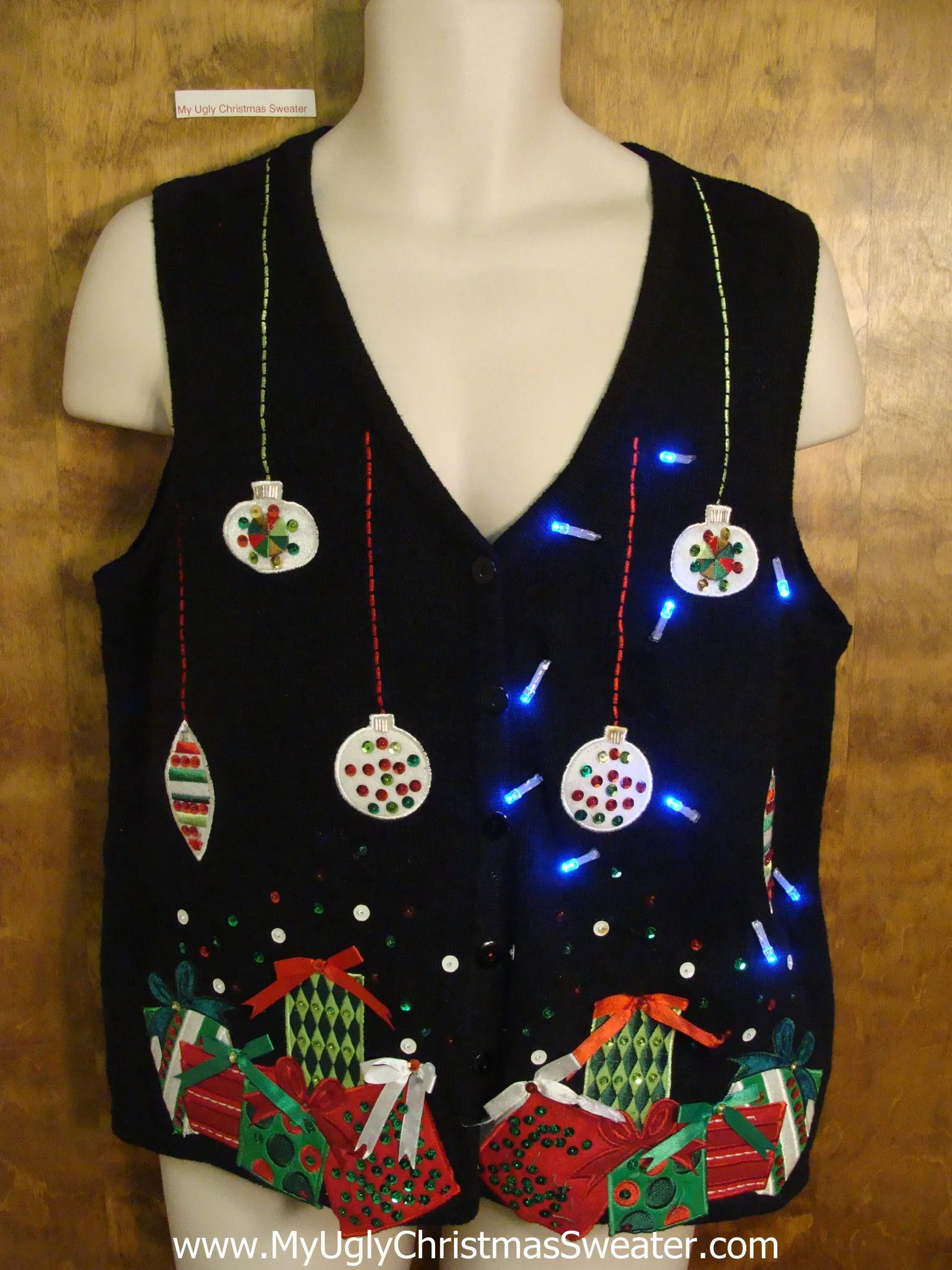 Ornaments and Bows Cute Christmas Sweater Vest with Lights