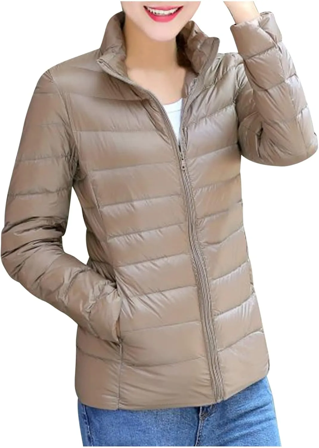 Packable Puffer Jacket Women Plus Size Winter Warm Jacket Padded Coats Lightweight Down Jacket Long Sleeve Outerwear