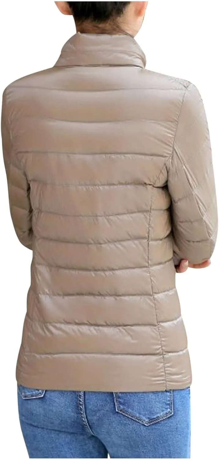 Packable Puffer Jacket Women Plus Size Winter Warm Jacket Padded Coats Lightweight Down Jacket Long Sleeve Outerwear