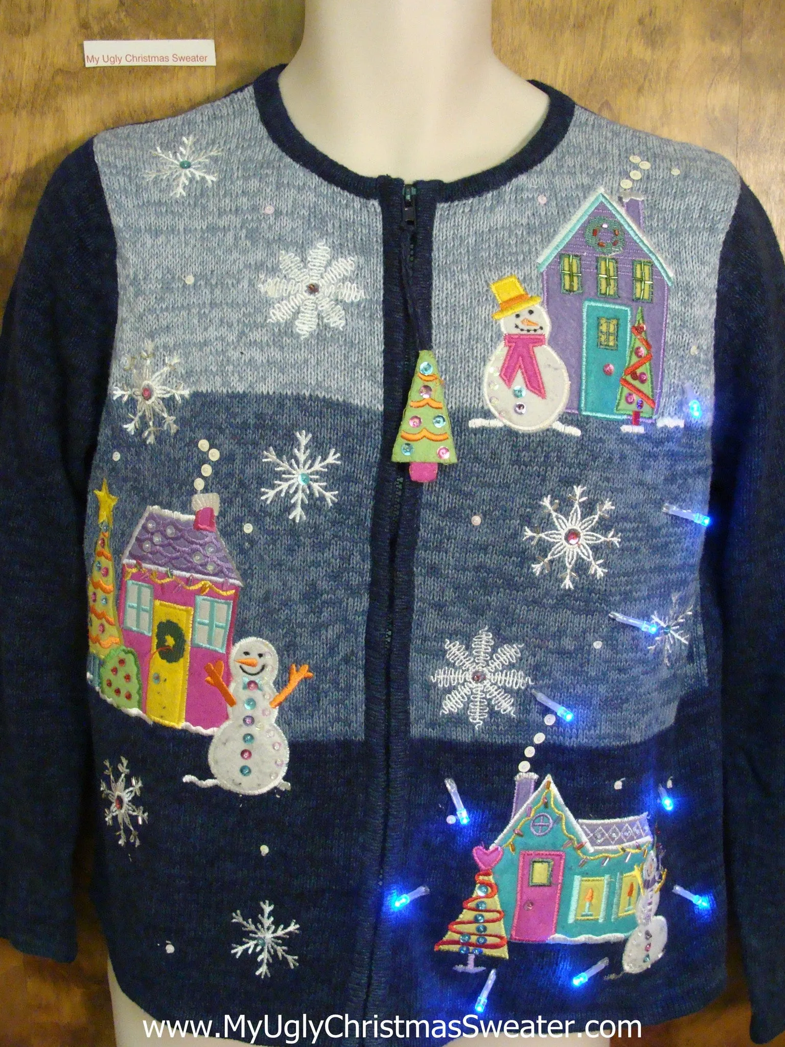 Pastel Colors Light Up Ugly Christmas Jumper with Tree Zip Pull