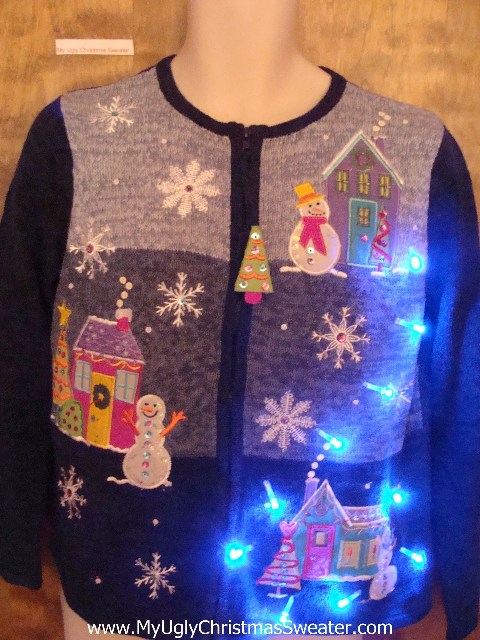 Pastel Colors Light Up Ugly Christmas Jumper with Tree Zip Pull