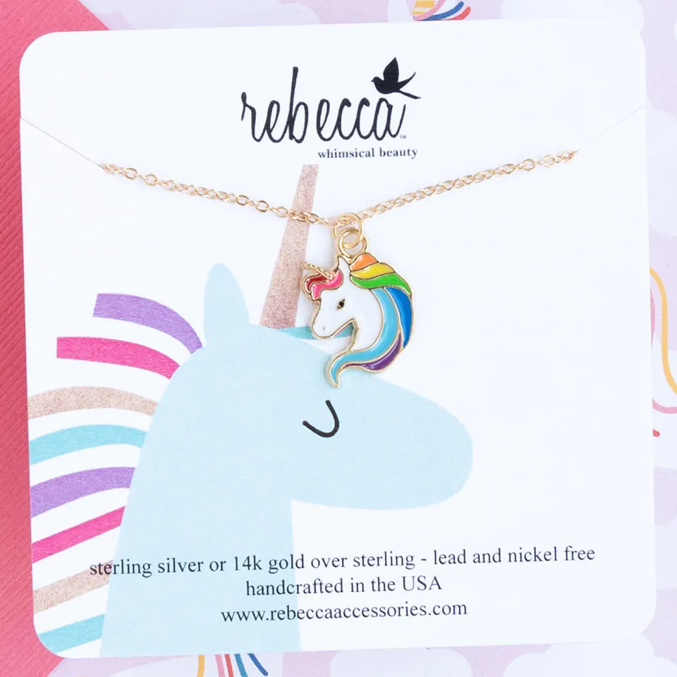 Rainbow Unicorn Enamel Charm Necklace Children's Jewelry
