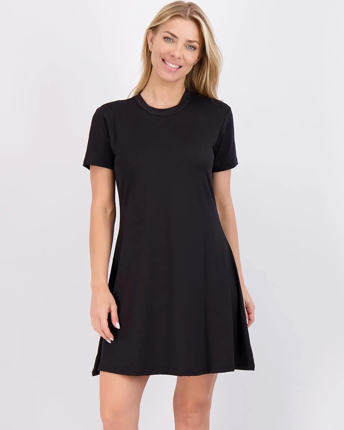 Real Essentials 3-Pack: Women's Super-Soft Short Sleeve Dress Loose Casual Plain Simple Summer T-Shirt (Available in Plus)