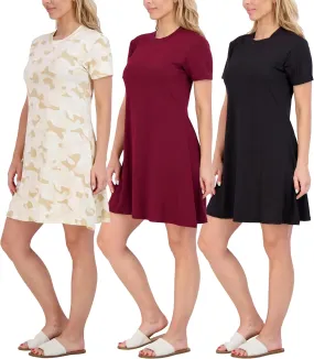 Real Essentials 3-Pack: Women's Super-Soft Short Sleeve Dress Loose Casual Plain Simple Summer T-Shirt (Available in Plus)