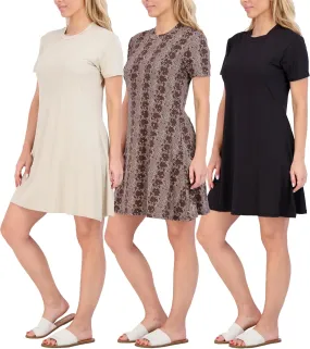 Real Essentials 3-Pack: Women's Super-Soft Short Sleeve Dress Loose Casual Plain Simple Summer T-Shirt (Available in Plus)