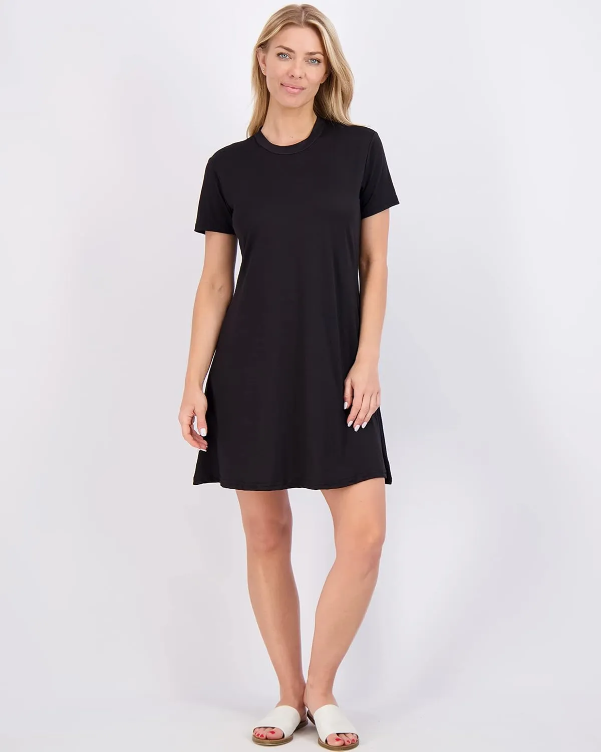 Real Essentials 3-Pack: Women's Super-Soft Short Sleeve Dress Loose Casual Plain Simple Summer T-Shirt (Available in Plus)
