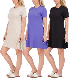 Real Essentials 3-Pack: Women's Super-Soft Short Sleeve Dress Loose Casual Plain Simple Summer T-Shirt (Available in Plus)