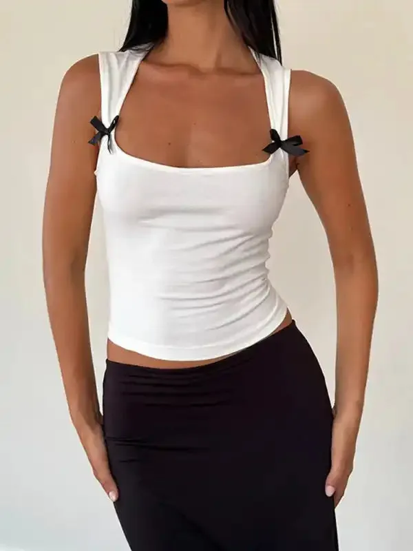 Simple Casual Versatile Vest With Bow Decorative Top